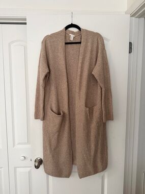 H&M Long Open-Front Women's Cardigan in Light Beige